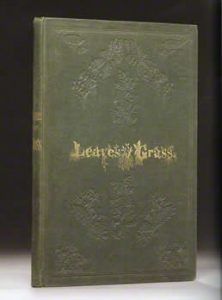 First edition Leave of Grass, state B binding: a point is the significantly less gilt. The gold proved too costly halfway through, so they decided to cut back. 